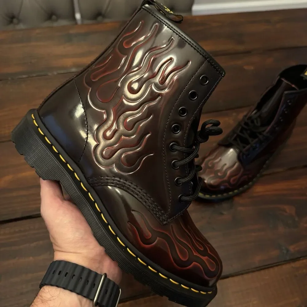 Dr Martens 1460 Inferno Flames Cherry Red Arcadia Leather Boots